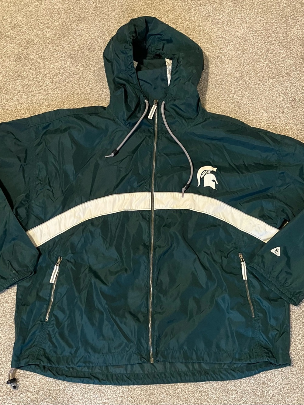 Gear For Sports Dark Green Hooded Windbreaker with White Band